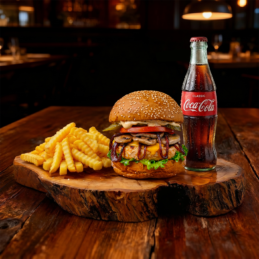 Chicken Garlic Mushroom Burger Menü