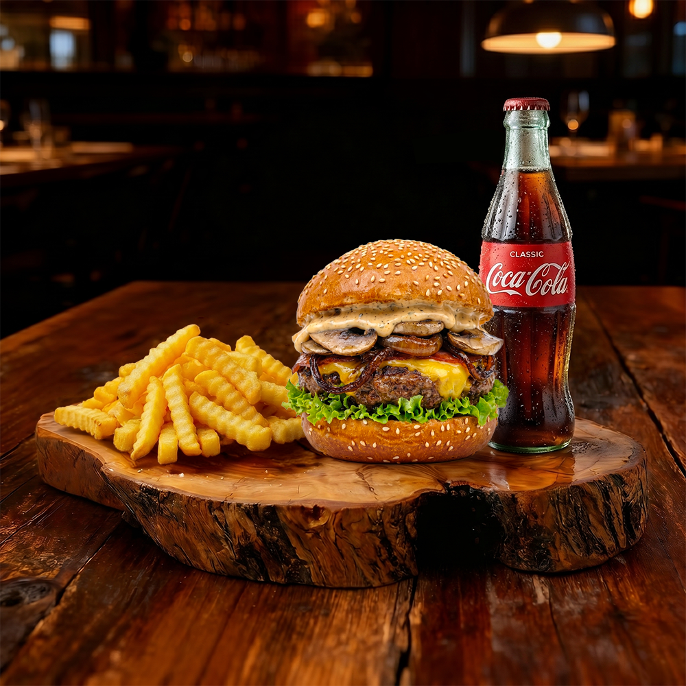 Garlic Mushroom Burger Menü